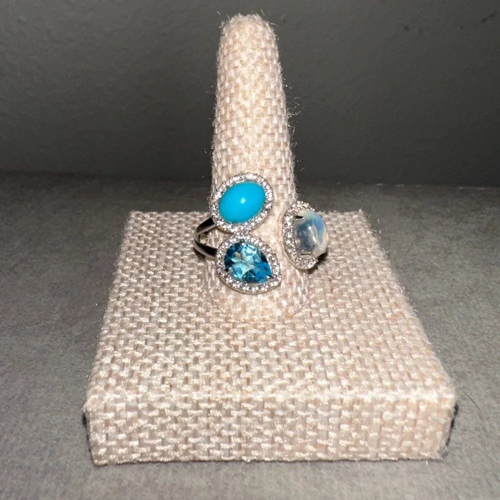 925 STERLING SILVER BLUE TOPAZ TURQUOISE & MOONSTONE Ring by Colleen Lopez - Picture 1 of 8